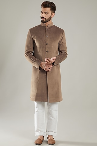 Bronze Velvet Sherwani by Kasbah Clothing