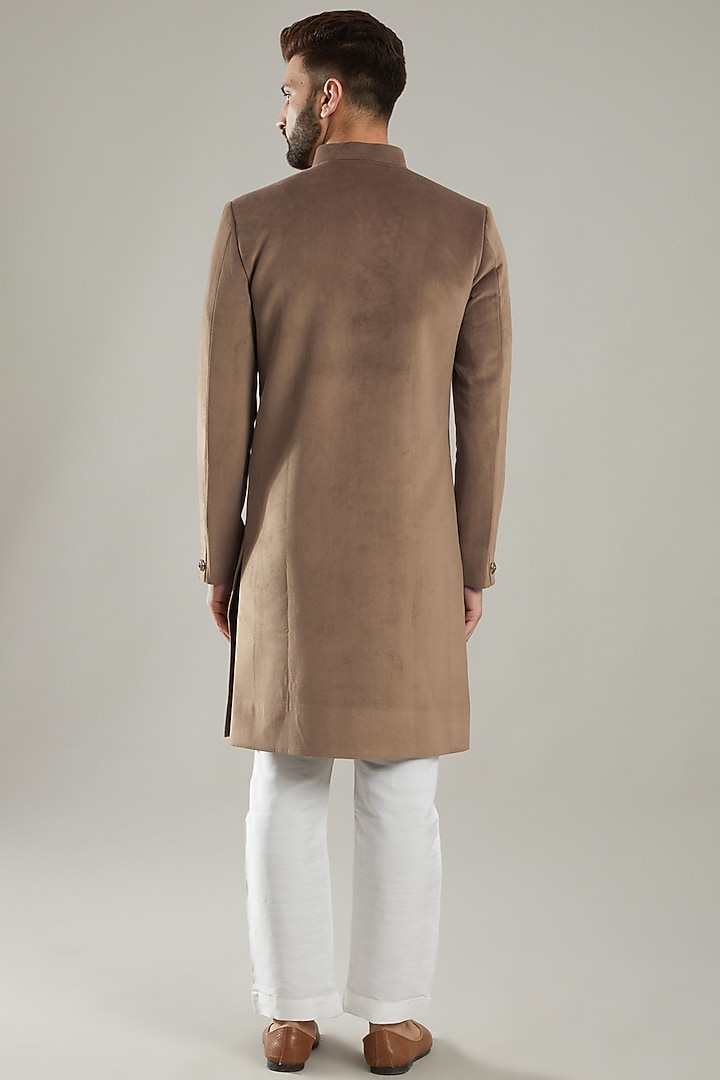Bronze Velvet Wedding Sherwani by Kasbah Clothing at Pernia's Pop Up Shop