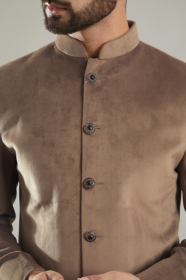 Bronze Velvet Wedding Sherwani by Kasbah Clothing at Pernia's Pop Up Shop