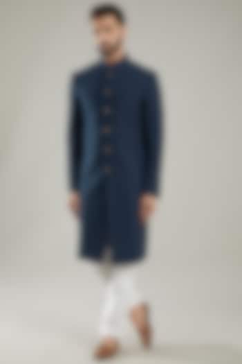 Navy Blue Embroidered sherwani  by Kasbah Clothing