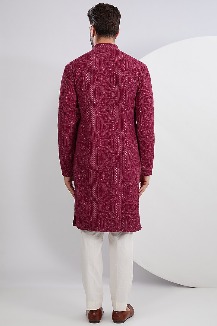 Maroon Silk Sequins Embroidered Kurta by Kasbah Clothing at Pernia's Pop Up Shop