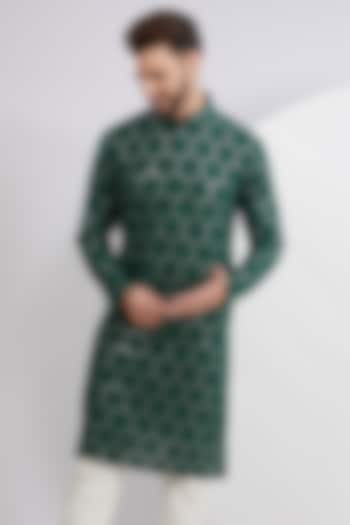 Bottle Green Georgette Sequins Embroidered Kurta by Kasbah Clothing