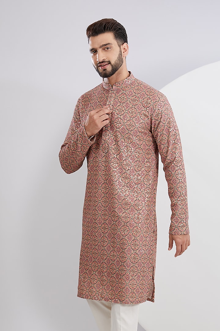 Multi-Colored Georgette Printed & Embroidered Kurta by Kasbah Clothing