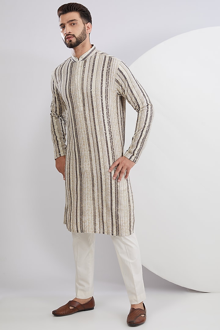 Multi-Colored Georgette Printed & Embroidered Kurta by Kasbah Clothing at Pernia's Pop Up Shop