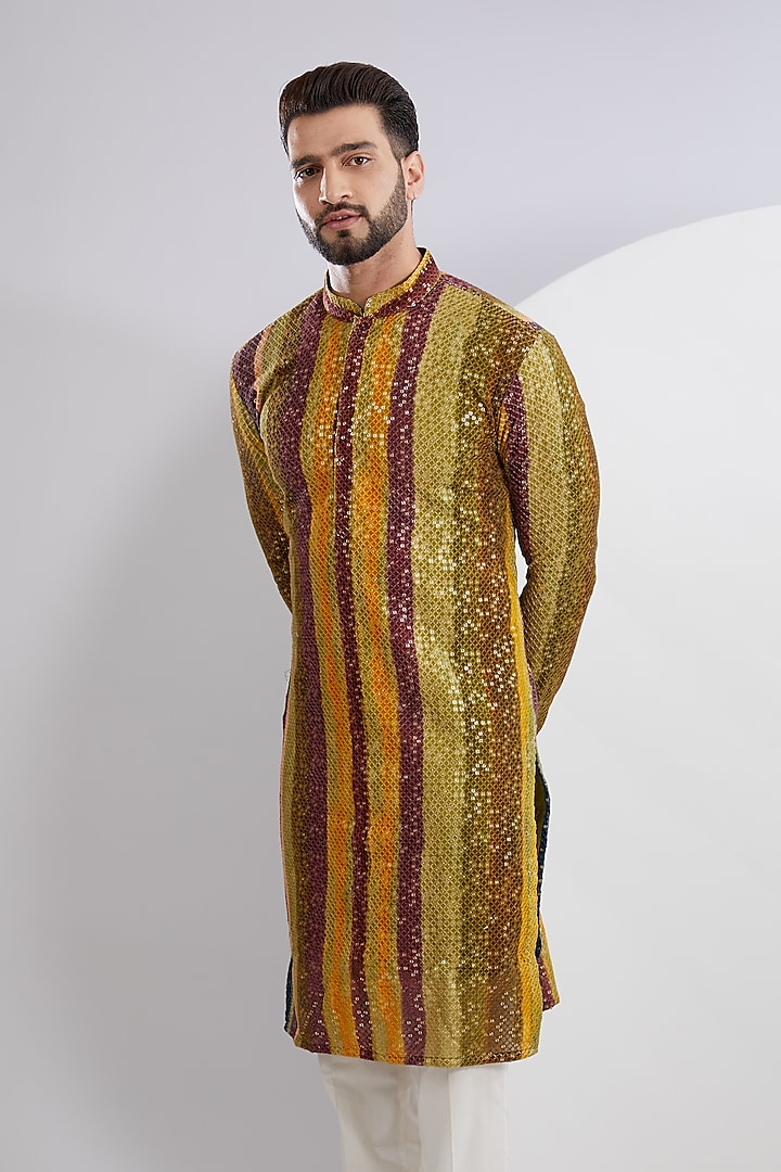 Multi-Colored Georgette Embroidered Kurta by Kasbah Clothing