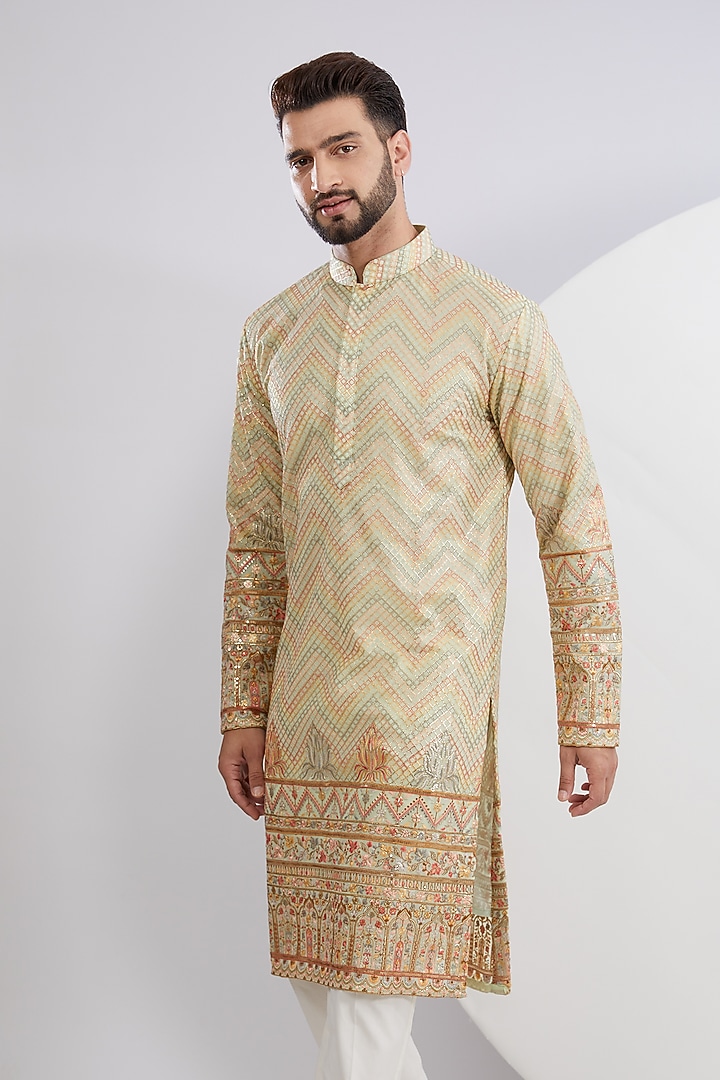 Multi-Colored Georgette Embroidered Kurta by Kasbah Clothing at Pernia's Pop Up Shop