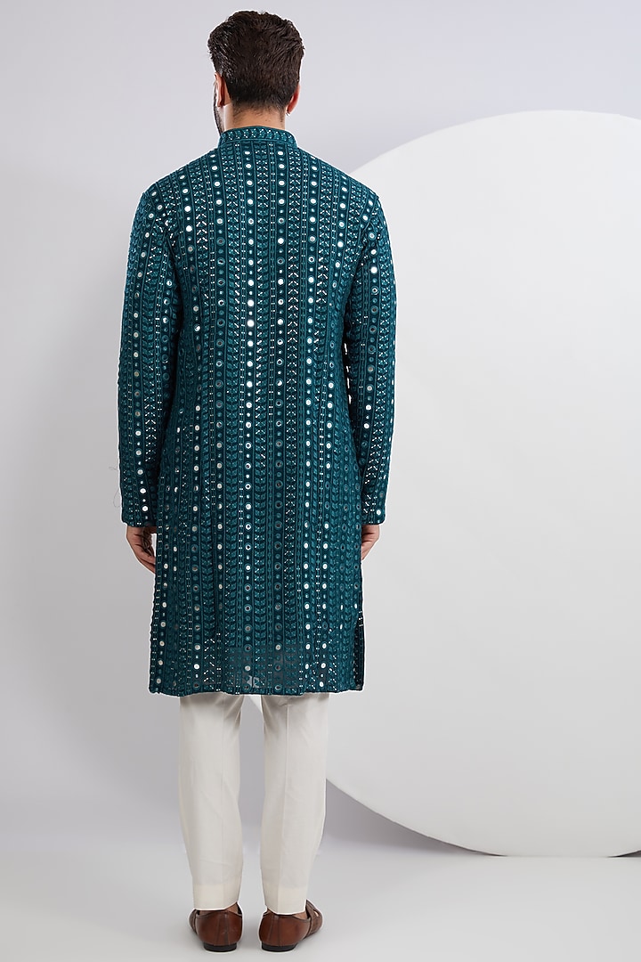 Teal Georgette Mirror & Thread Work Kurta by Kasbah Clothing at Pernia's Pop Up Shop