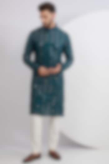 Teal Georgette Mirror & Thread Work Kurta by Kasbah Clothing
