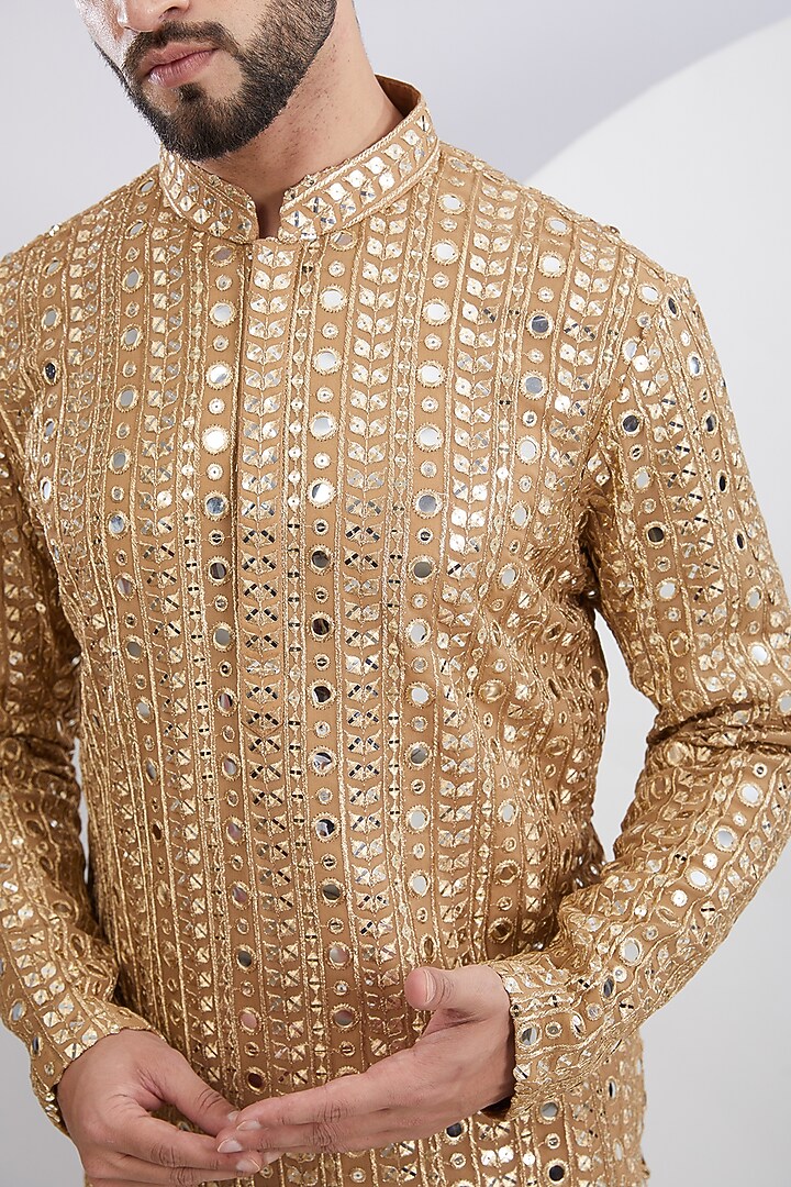 Copper Georgette Zari Mirror Work Kurta by Kasbah Clothing at Pernia's Pop Up Shop