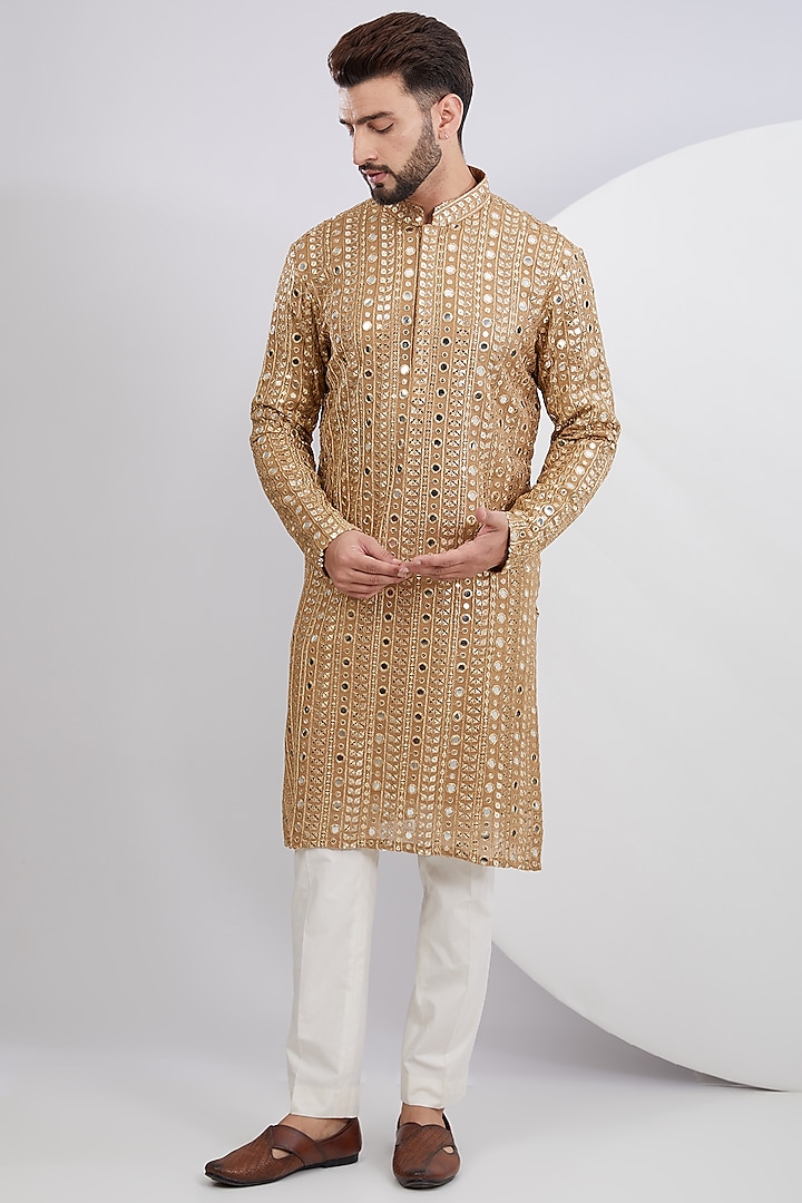 Copper Georgette Zari Mirror Work Kurta by Kasbah Clothing at Pernia's Pop Up Shop