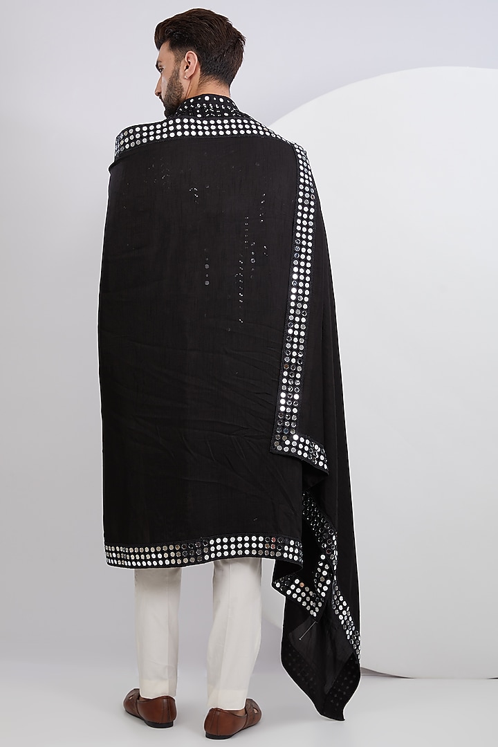 Black Georgette Mirror Work Kurta With Stole by Kasbah Clothing at Pernia's Pop Up Shop