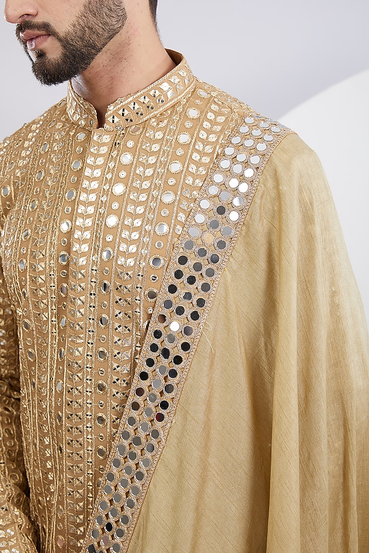 Copper Georgette Mirror Work Kurta With Stole by Kasbah Clothing at Pernia's Pop Up Shop