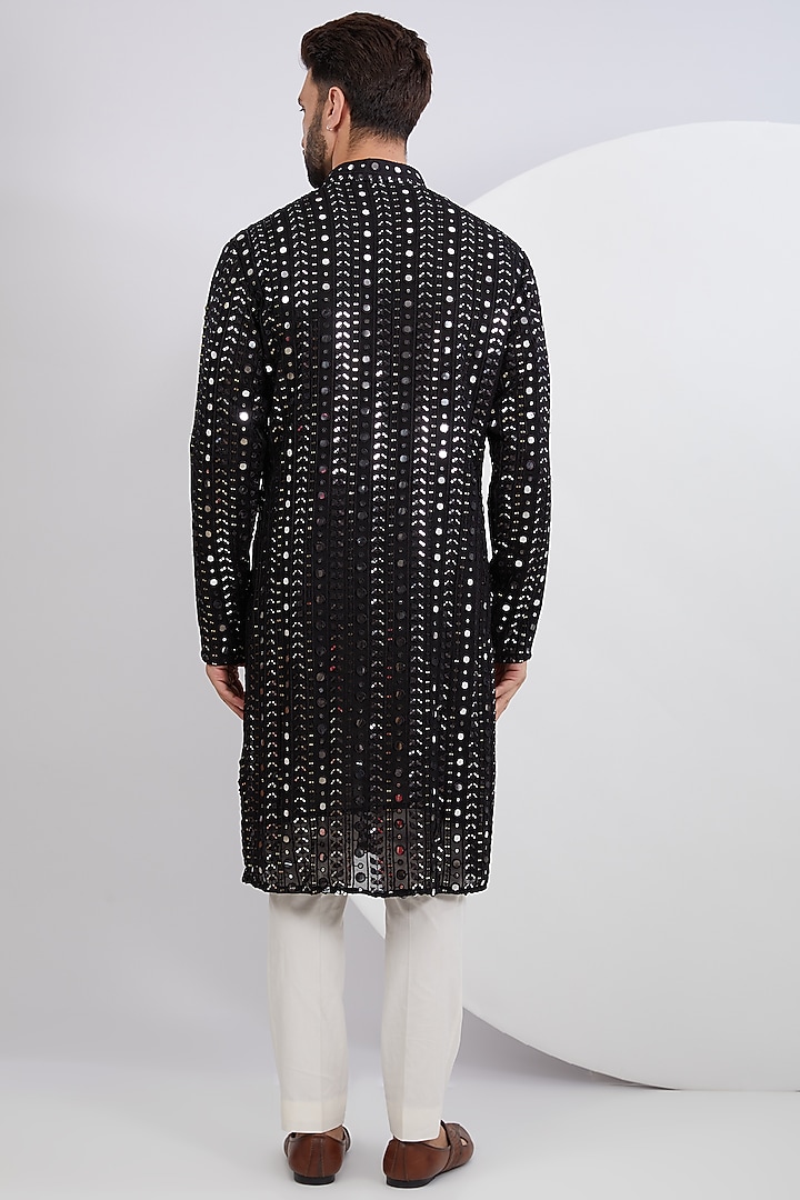 Black Georgette Mirror Embroidered Kurta by Kasbah Clothing at Pernia's Pop Up Shop