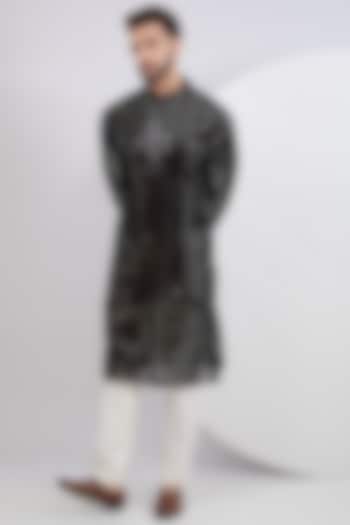 Black Georgette Mirror Embroidered Kurta by Kasbah Clothing at Pernia's Pop Up Shop