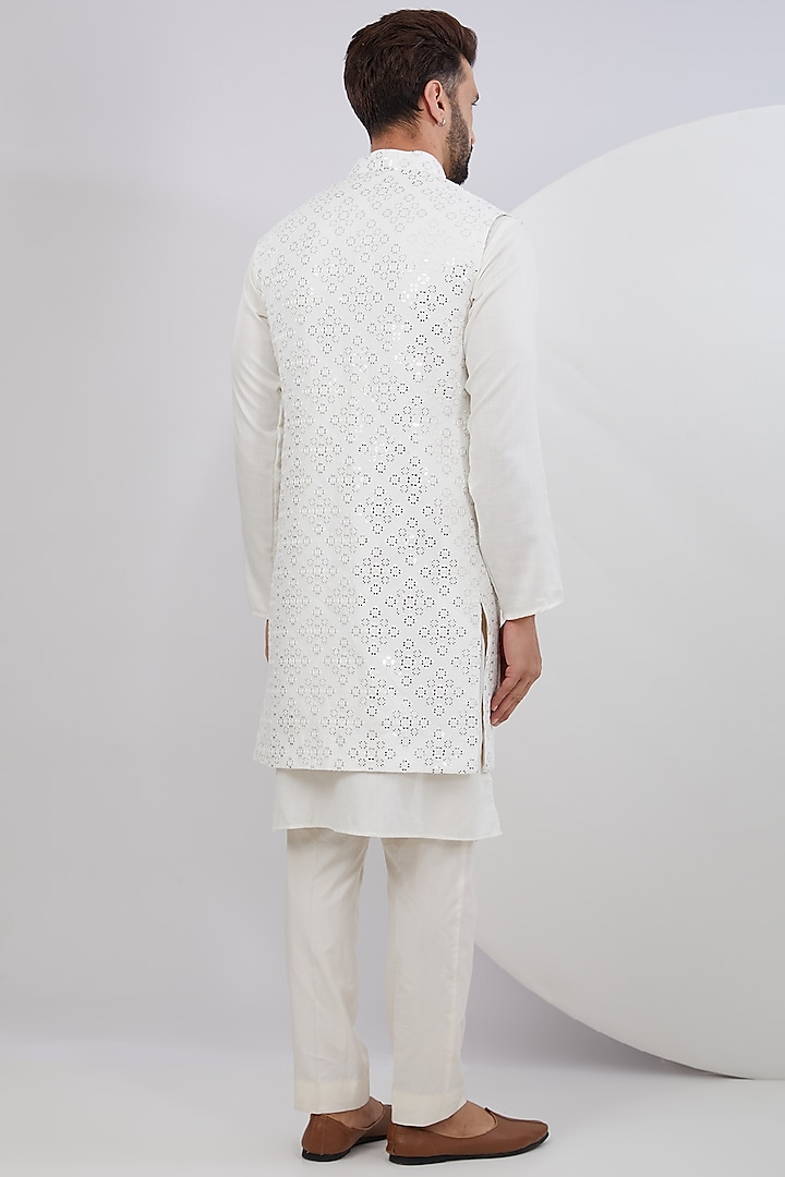 White Silk Mirror Embroidered Shrug by Kasbah Clothing at Pernia's Pop Up Shop