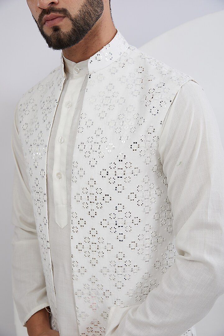 White Silk Mirror Embroidered Shrug by Kasbah Clothing at Pernia's Pop Up Shop