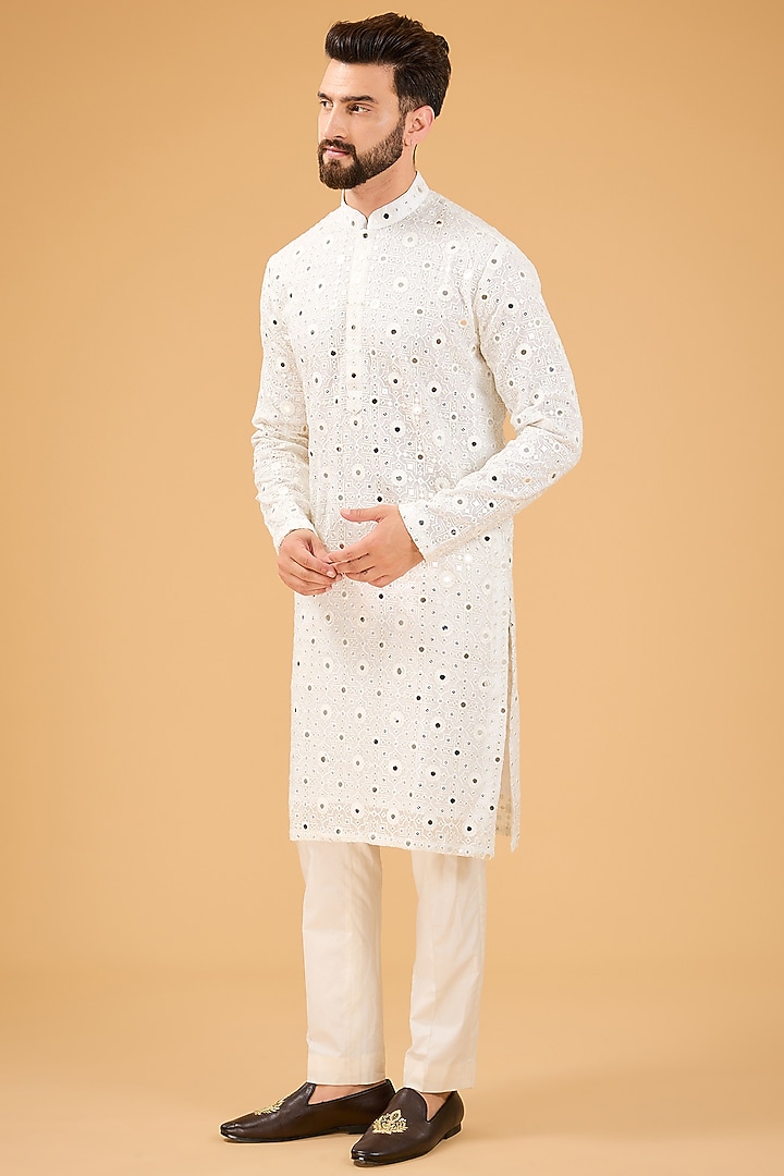 White Georgette Mirror Work Kurta by Kasbah Clothing at Pernia's Pop Up Shop