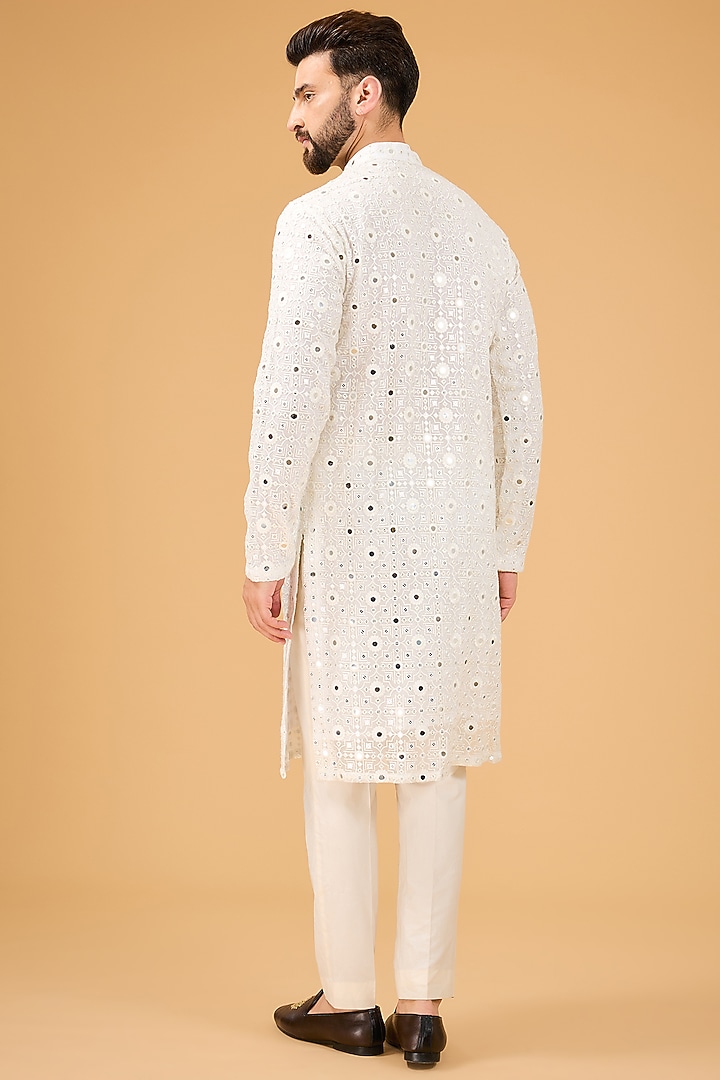 White Georgette Mirror Work Kurta by Kasbah Clothing at Pernia's Pop Up Shop