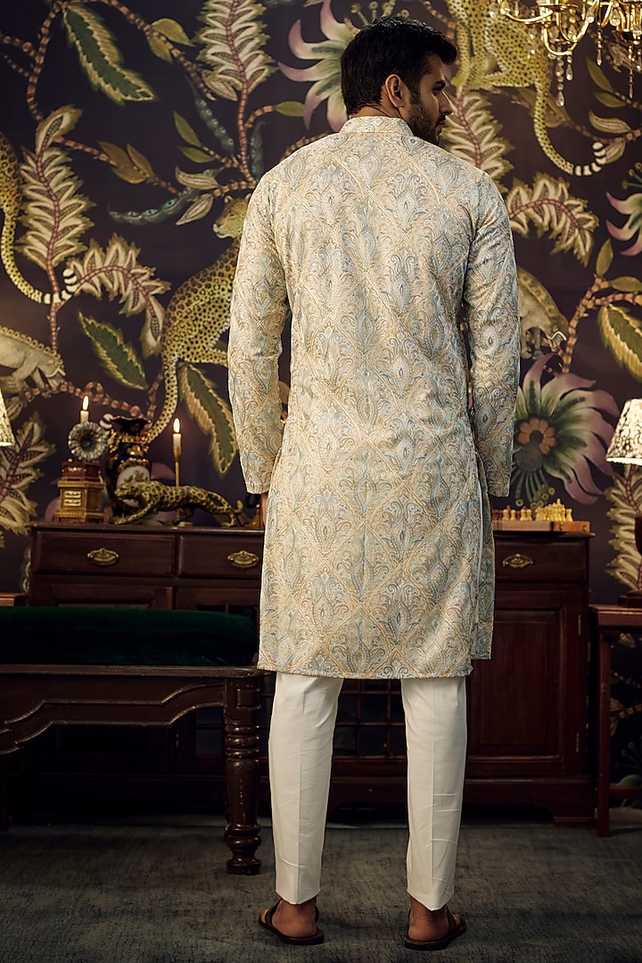 Beige Georgette Threadwork Kurta Set by Kasbah Clothing at Pernia's Pop Up Shop