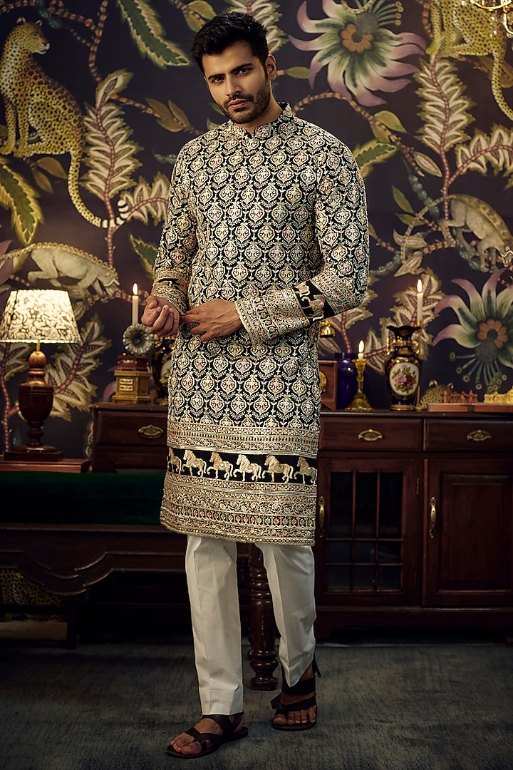 Black Georgette Embroidered Kurta Set by Kasbah Clothing at Pernia's Pop Up Shop