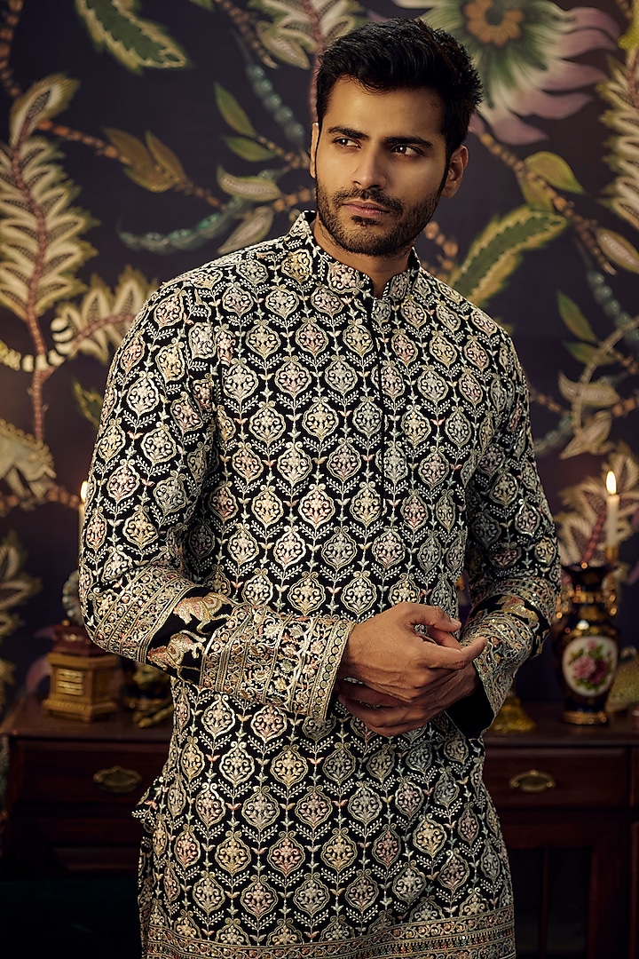 Black Georgette Embroidered Kurta Set by Kasbah Clothing at Pernia's Pop Up Shop