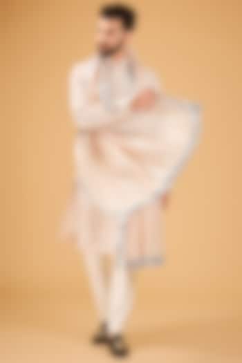 Cream-Beige Silk Mirror Embellished Kurta With Stole by Kasbah Clothing at Pernia's Pop Up Shop