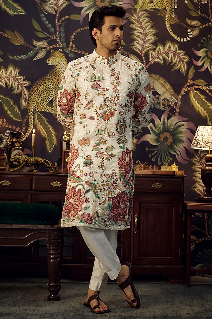 Multi-Colored Georgette Thread Embroidered Kurta Ser by Kasbah Clothing at Pernia's Pop Up Shop