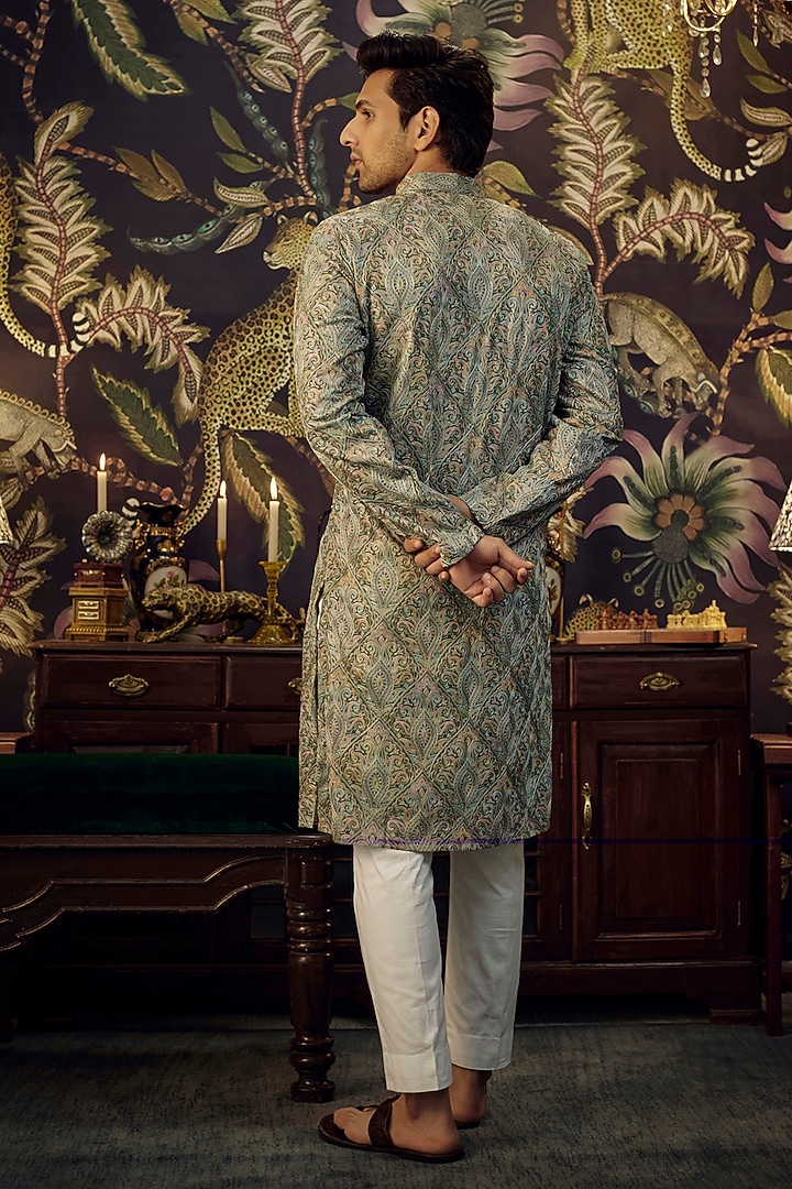Green Georgette Threadwork Kurta Set by Kasbah Clothing at Pernia's Pop Up Shop