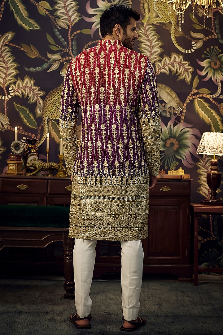 Maroon-Purple Georgette Gota Embroidered Kurta Set by Kasbah Clothing at Pernia's Pop Up Shop