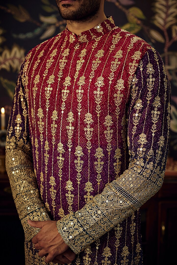Maroon-Purple Georgette Gota Embroidered Kurta Set by Kasbah Clothing at Pernia's Pop Up Shop