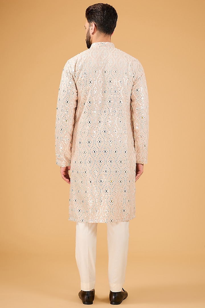Beige Silk Mirror Embellished Kurta by Kasbah Clothing at Pernia's Pop Up Shop