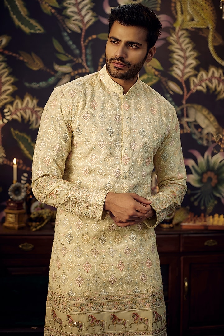 Beige Georgette Embroidered Kurta Set by Kasbah Clothing at Pernia's Pop Up Shop