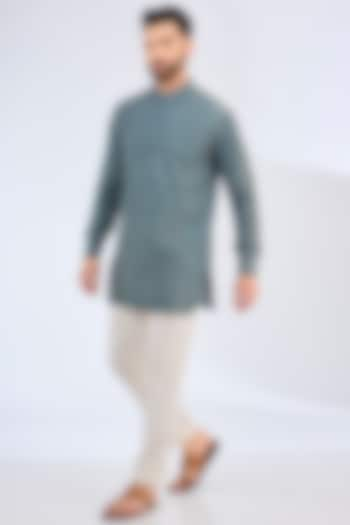 Blue-Grey Silk Chikankari Embroidered Short Kurta by Kasbah Clothing at Pernia's Pop Up Shop