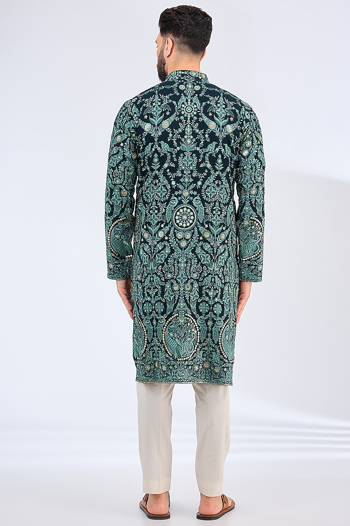 Bottle Green Georgette Sequins Embroidered Kurta by Kasbah Clothing at Pernia's Pop Up Shop