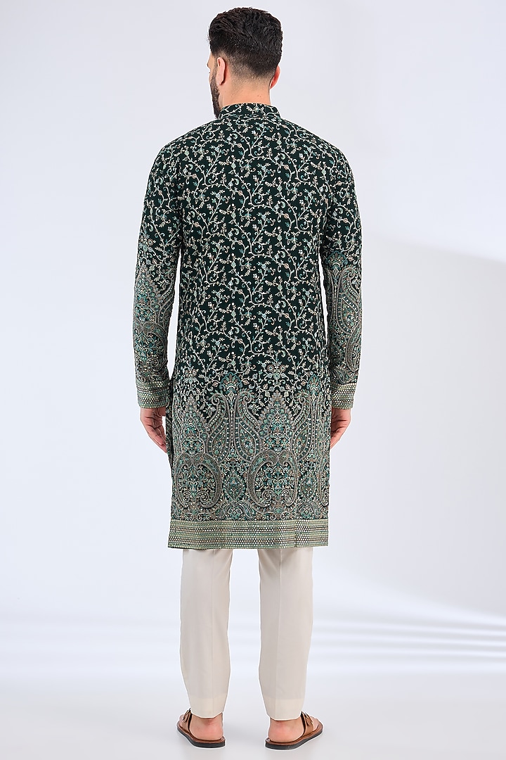 Green Georgette Thread Work Kurta by Kasbah Clothing at Pernia's Pop Up Shop