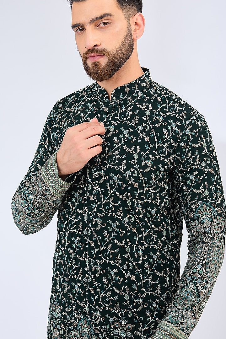 Green Georgette Thread Work Kurta by Kasbah Clothing at Pernia's Pop Up Shop