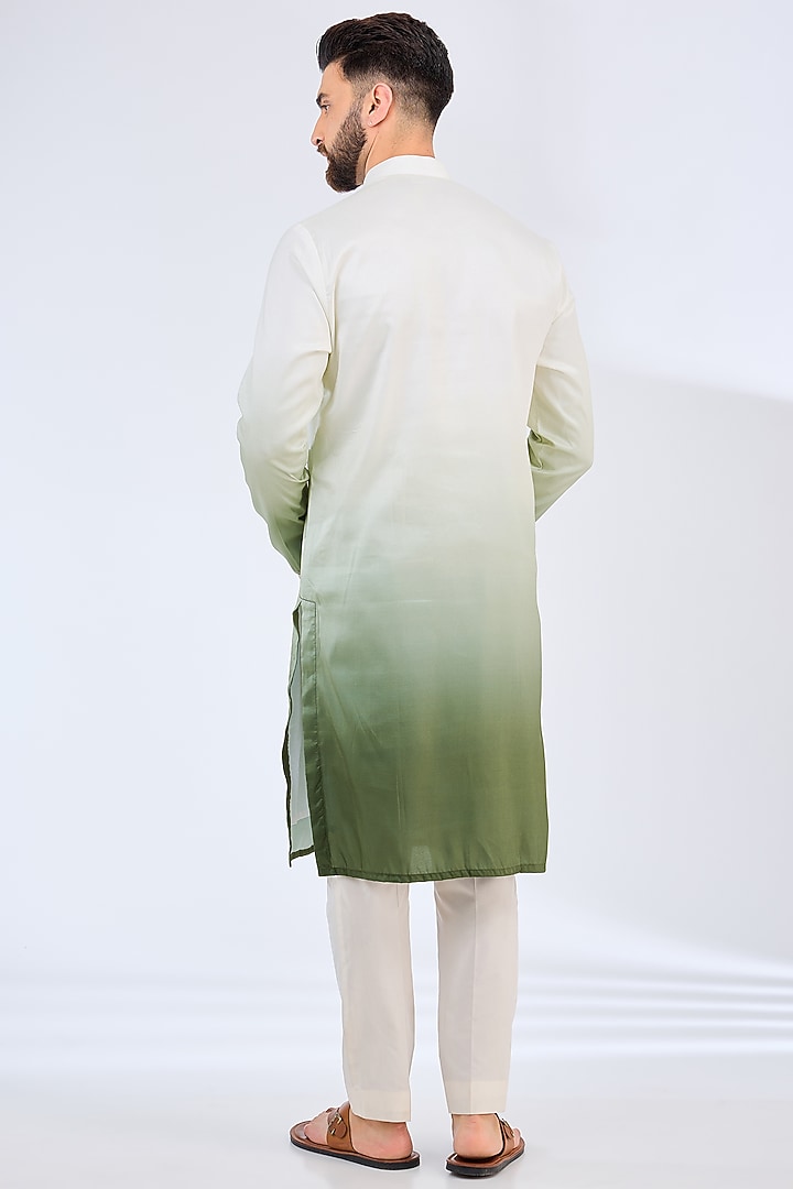 White & Sage Green Poly Silk Ombre Kurta by Kasbah Clothing at Pernia's Pop Up Shop