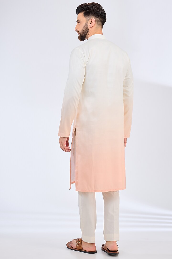 White & Peach Poly Silk Ombre Kurta by Kasbah Clothing at Pernia's Pop Up Shop