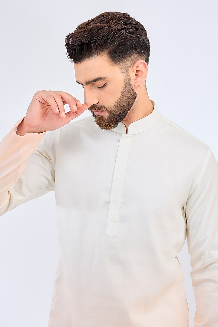 White & Peach Poly Silk Ombre Kurta by Kasbah Clothing at Pernia's Pop Up Shop