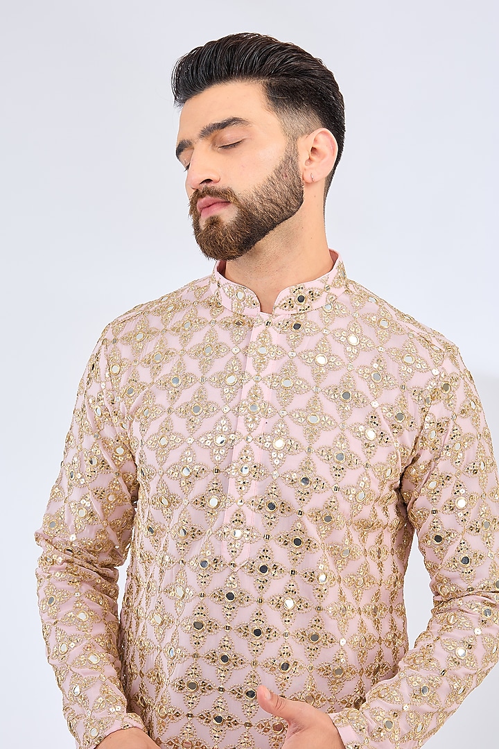 Pink Georgette Zari Work Kurta by Kasbah Clothing at Pernia's Pop Up Shop