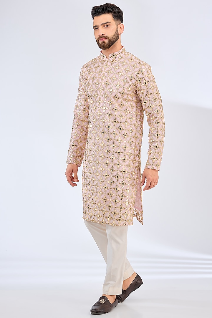 Pink Georgette Zari Work Kurta by Kasbah Clothing