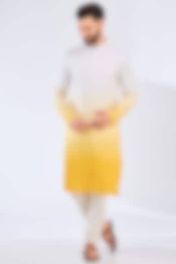 White & Yellow Poly Silk Ombre Kurta by Kasbah Clothing at Pernia's Pop Up Shop