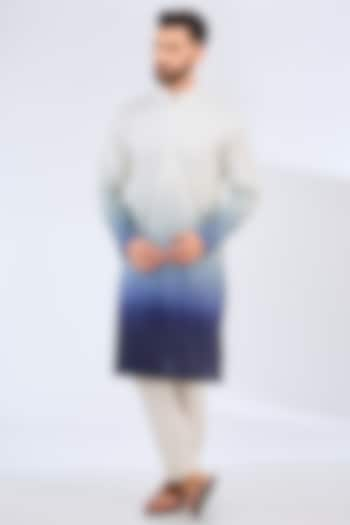 White & Blue Poly Silk Ombre Kurta by Kasbah Clothing at Pernia's Pop Up Shop