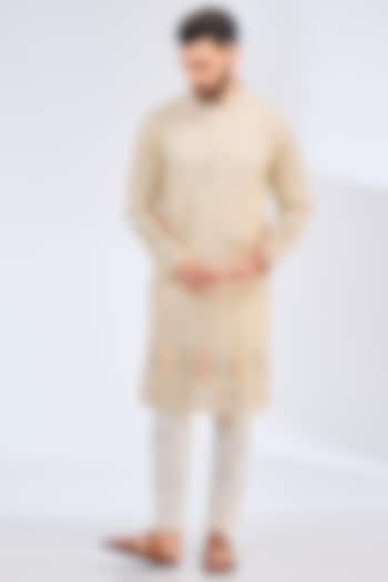 Cream-Beige Georgette Chikankari Embroidered Kurta by Kasbah Clothing at Pernia's Pop Up Shop