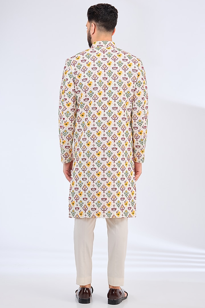 Multi-Colored Silk Thread Embroidered Wedding Sherwani by Kasbah Clothing at Pernia's Pop Up Shop