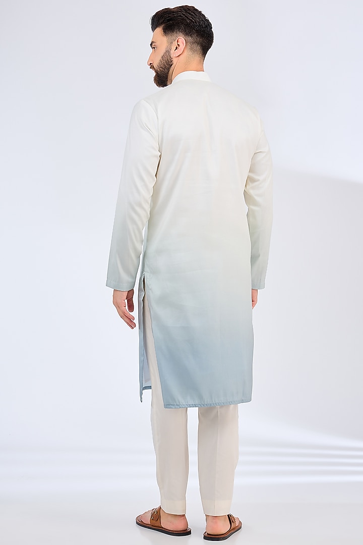 White & Blue Poly Silk Ombre Kurta by Kasbah Clothing at Pernia's Pop Up Shop