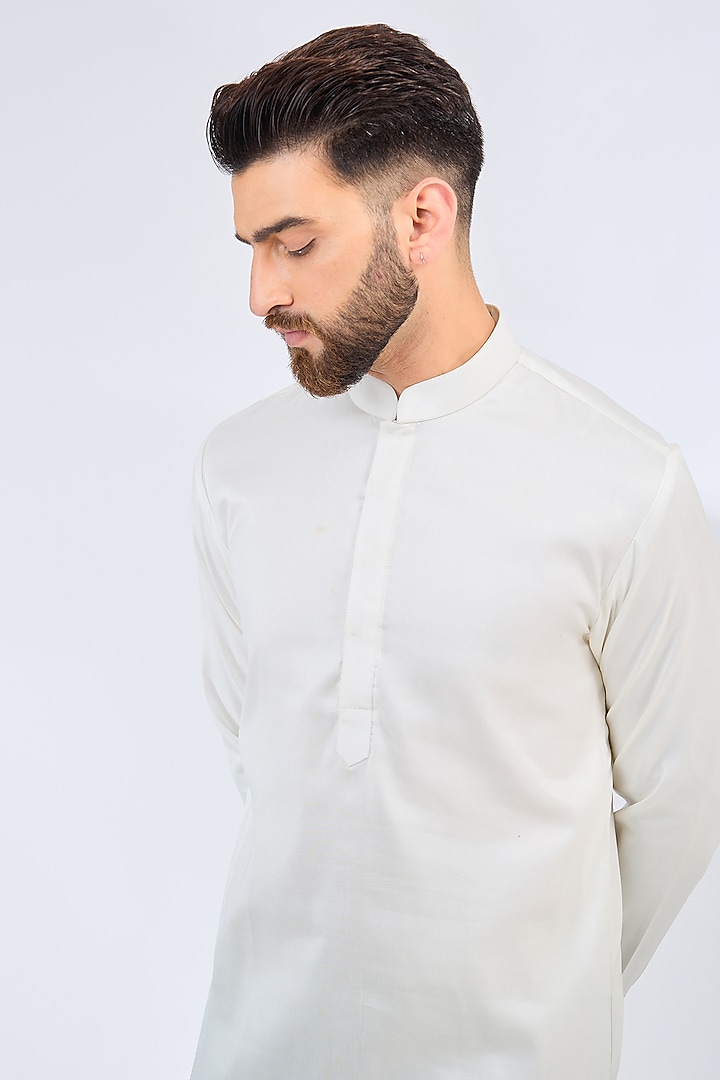White & Blue Poly Silk Ombre Kurta by Kasbah Clothing at Pernia's Pop Up Shop