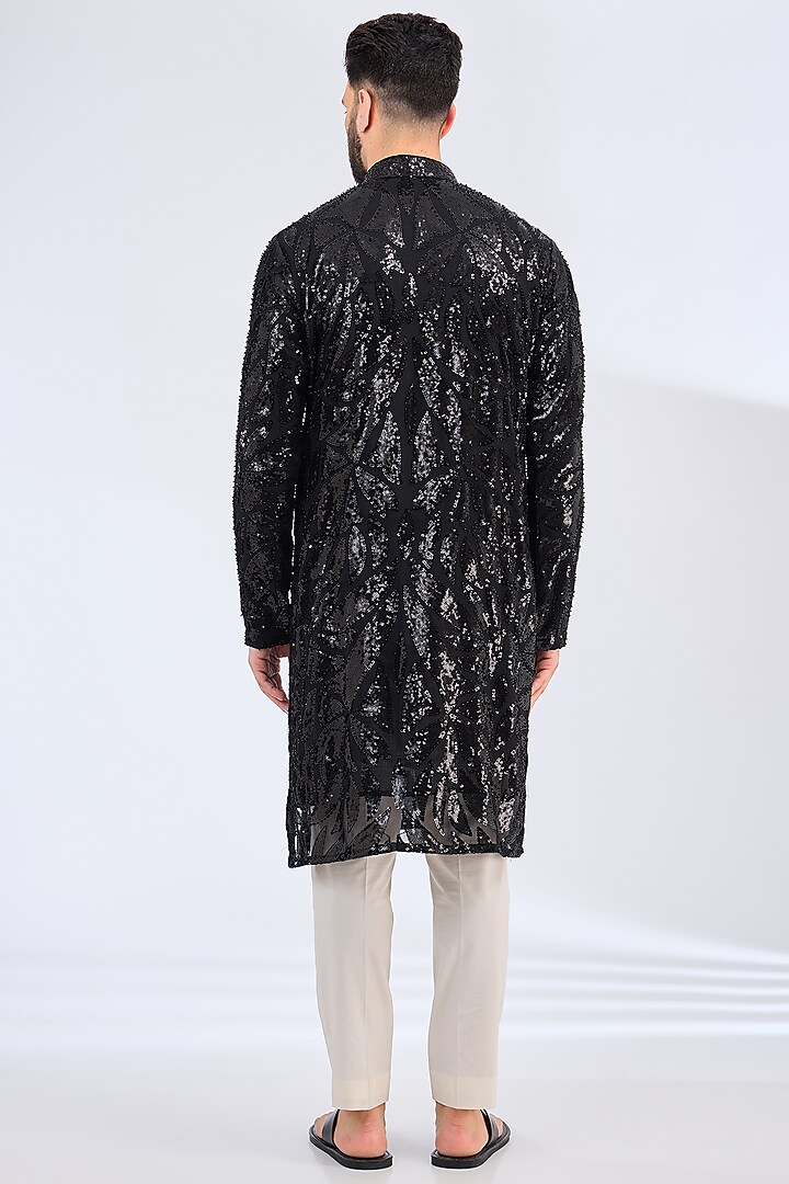 Black Georgette Sequins Embroidered Kurta by Kasbah Clothing at Pernia's Pop Up Shop