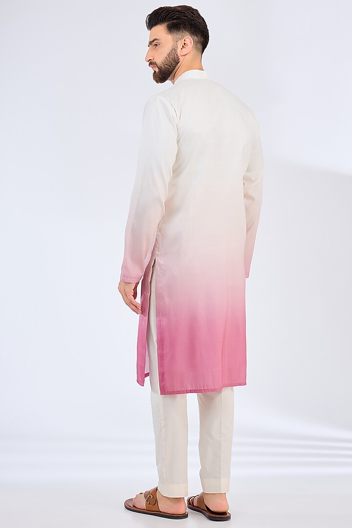 White & Fuchsia Ombre Poly Silk Kurta by Kasbah Clothing at Pernia's Pop Up Shop