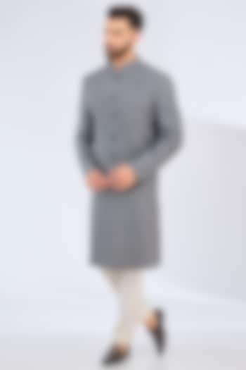 Grey Silk Cutdana Embellished Wedding Sherwani by Kasbah Clothing at Pernia's Pop Up Shop